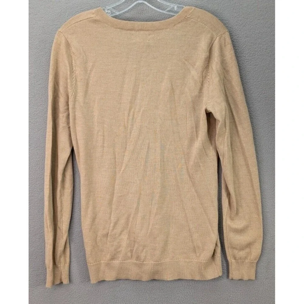 Duluth Trading Co Sweater Womens Sz Small Merino Wool V-Neck Pullover Preppy Tan